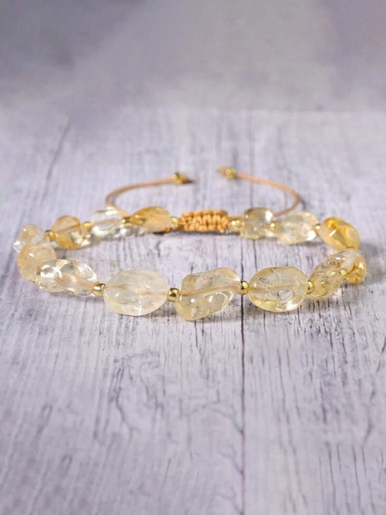 Jewelry - Handcrafted Citrine bracelet irregularly shaped stones gold bead braided closure